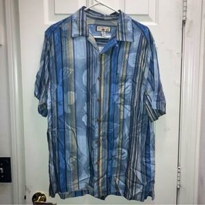 HAWAIIAN SHIRT-CARIBBEAN JOE BLUES GREEN GRAY YELLOW STRIPES Men's Medium